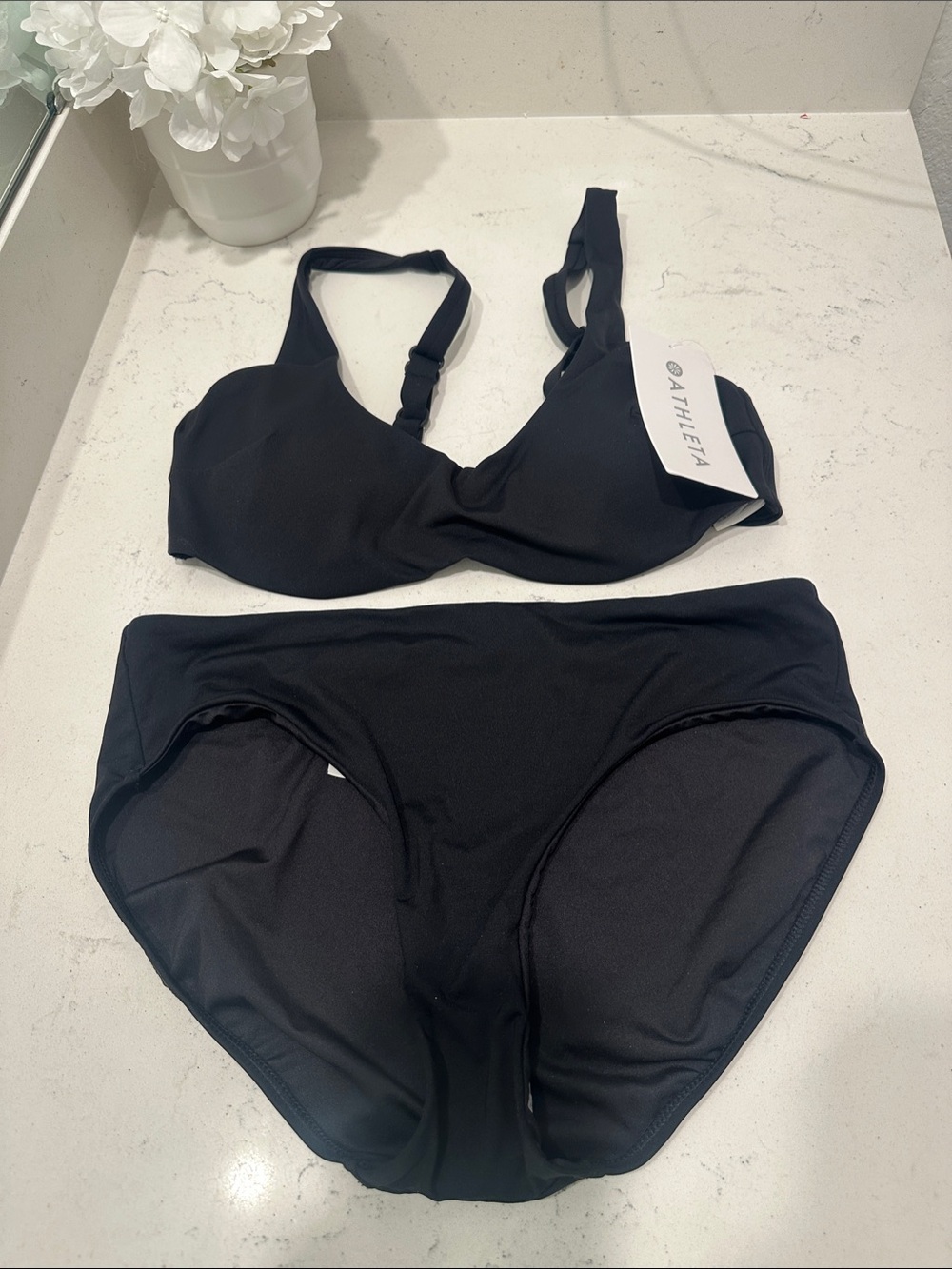 Athleta Black Two-Piece Bikini Set with Molded Support Top Medium A-C